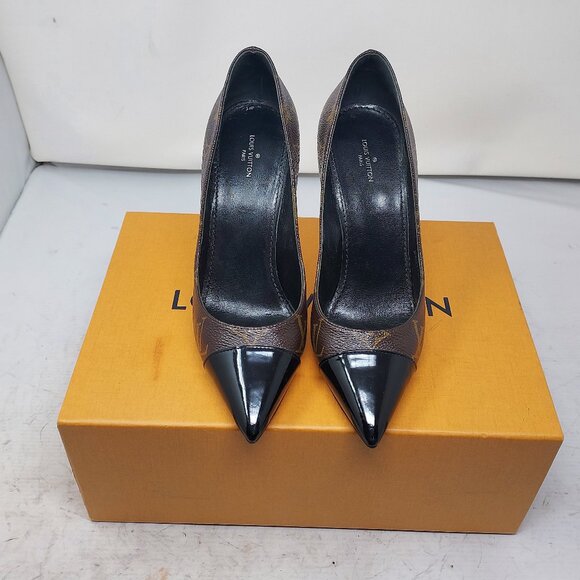 Louis Vuitton Brown Black Monogram Heel Shoe - Picture 7 of 13